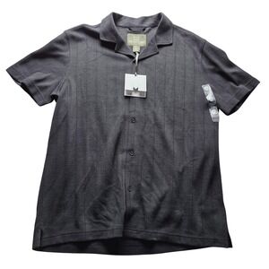 NEW Collection By Michael Strahan Shirt Mens Large Gray Knit Button-Up Striped